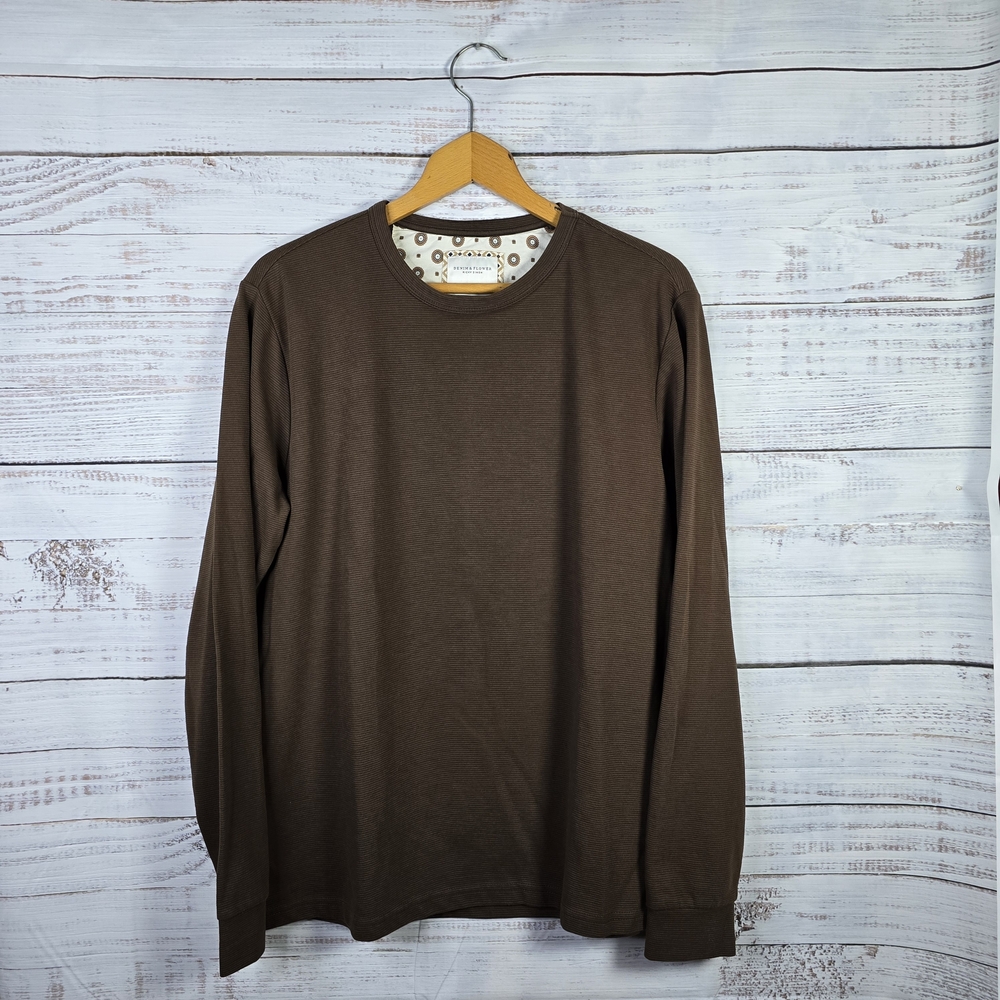 Denim & Flower Brown Long Sleeve Knit Shirt Size XL Casual Crewneck